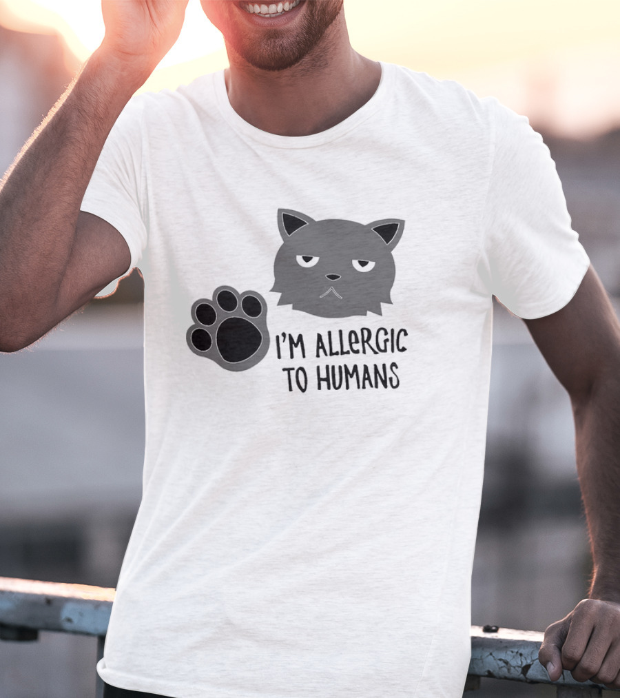 Cat I'm Allergic To Humans Shirt With Grumpy Feline Face And Paw Prints T-Shirt