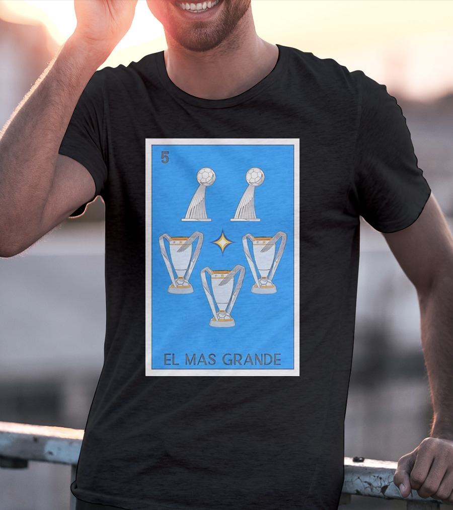 El Mas Grande Five Trophies Star Blue Background T-Shirt