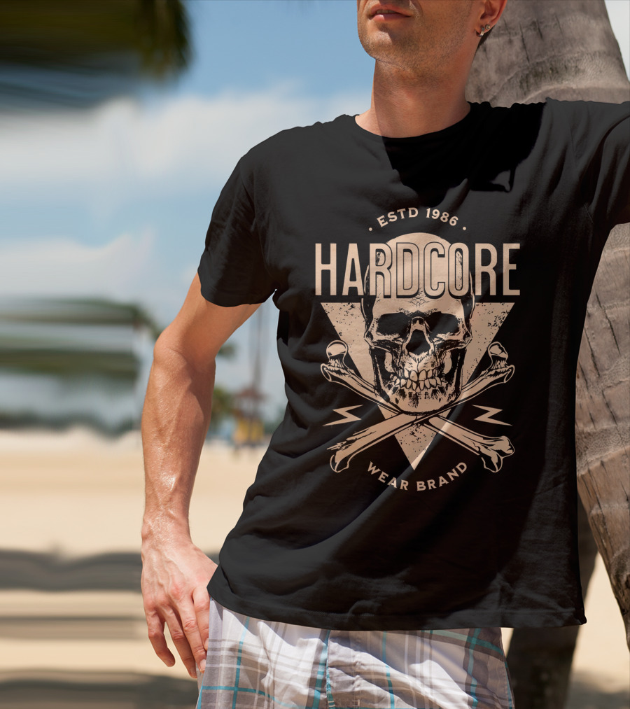 HARDCORE ESTD 1986 Skull Crossbones Wear Brand T-Shirt
