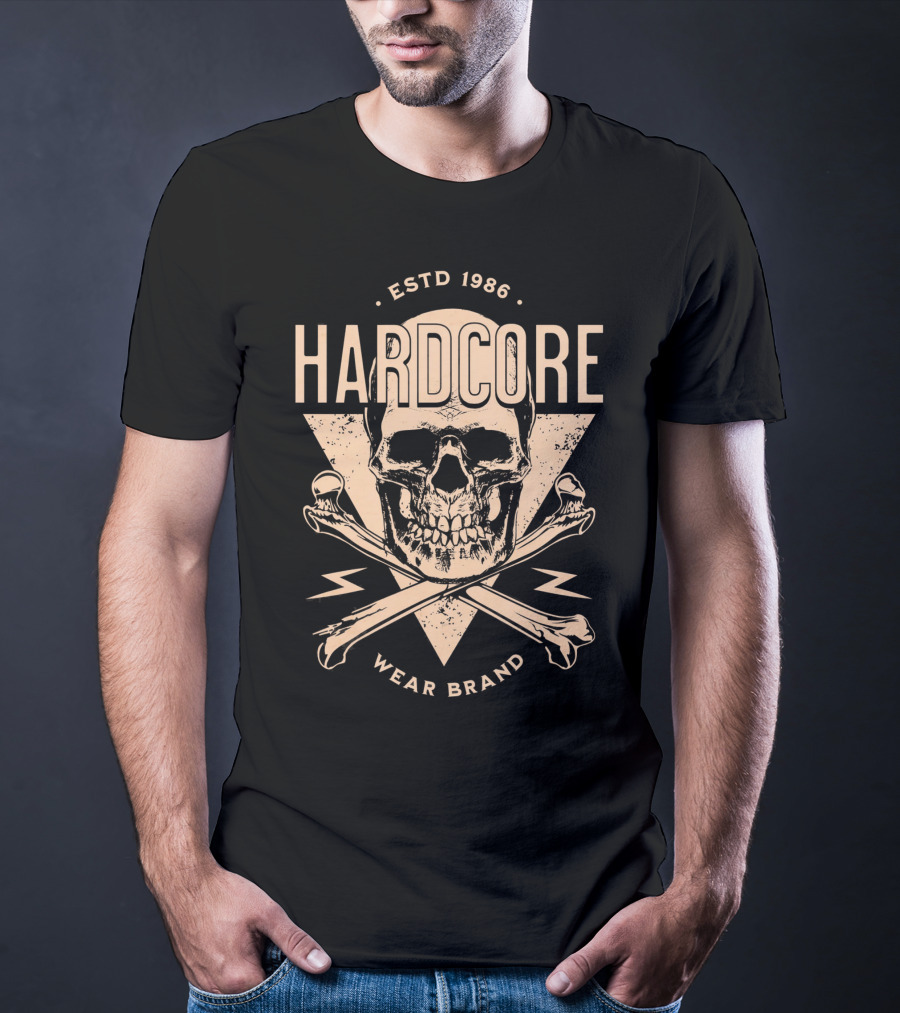 HARDCORE ESTD 1986 Skull Crossbones Wear Brand T-Shirt