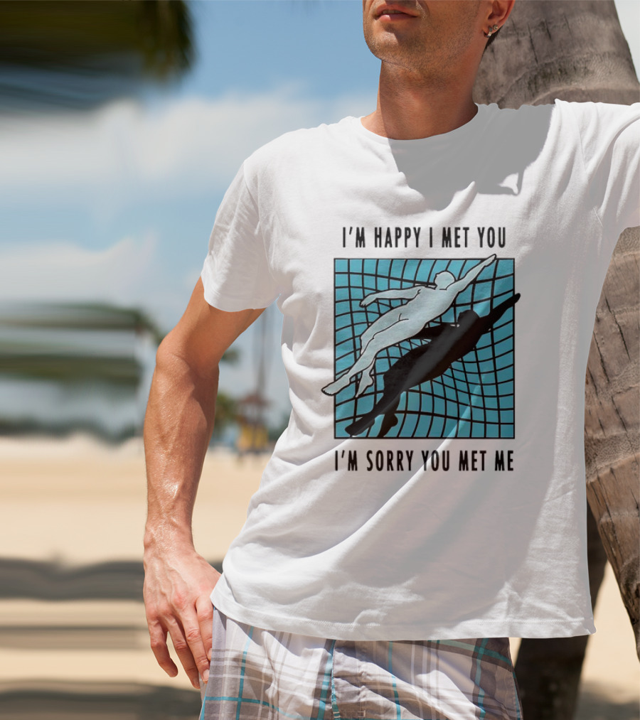 I’m Happy I Met You I’m Sorry You Met Me Swimming Dual Silhouette On Grid Background T-Shirt