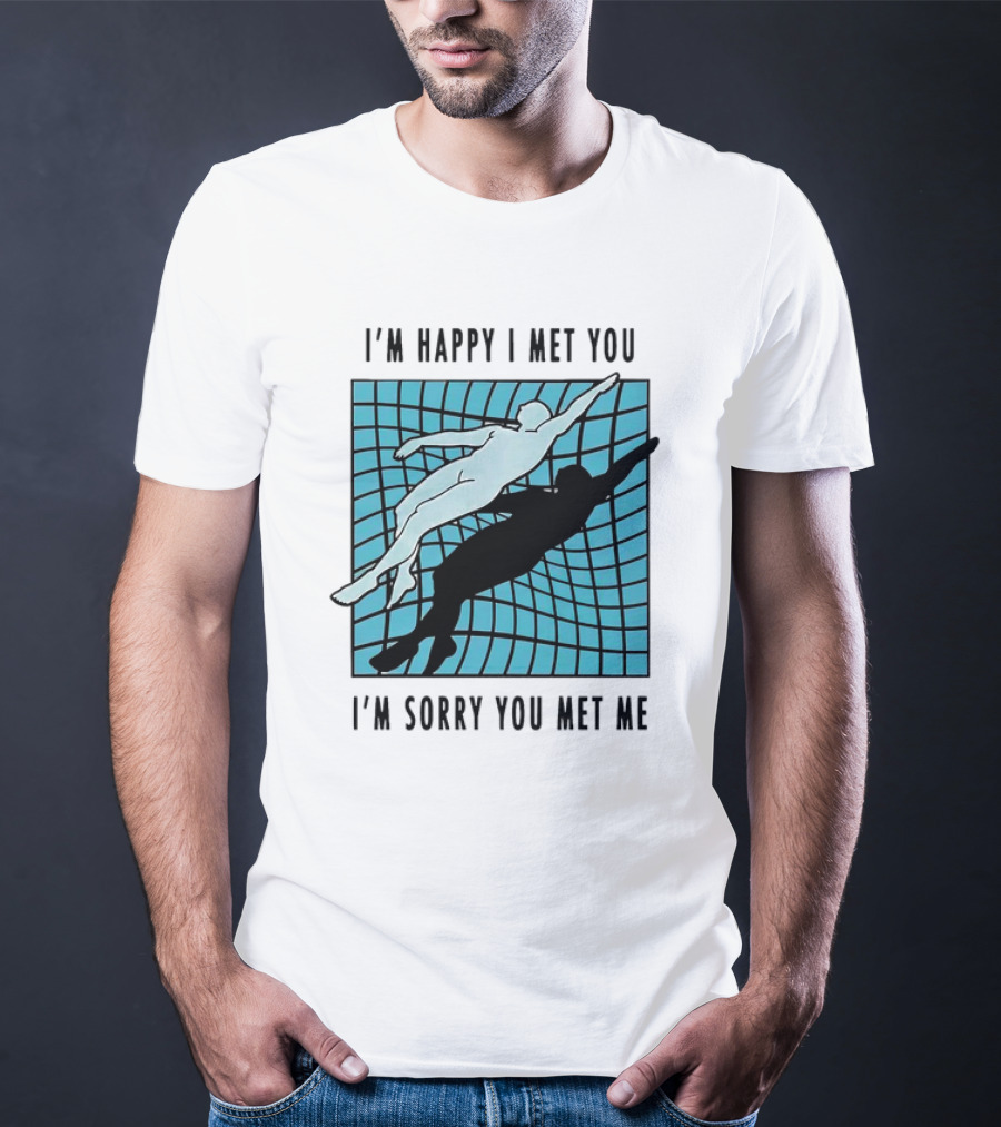 I’m Happy I Met You I’m Sorry You Met Me Swimming Dual Silhouette On Grid Background T-Shirt