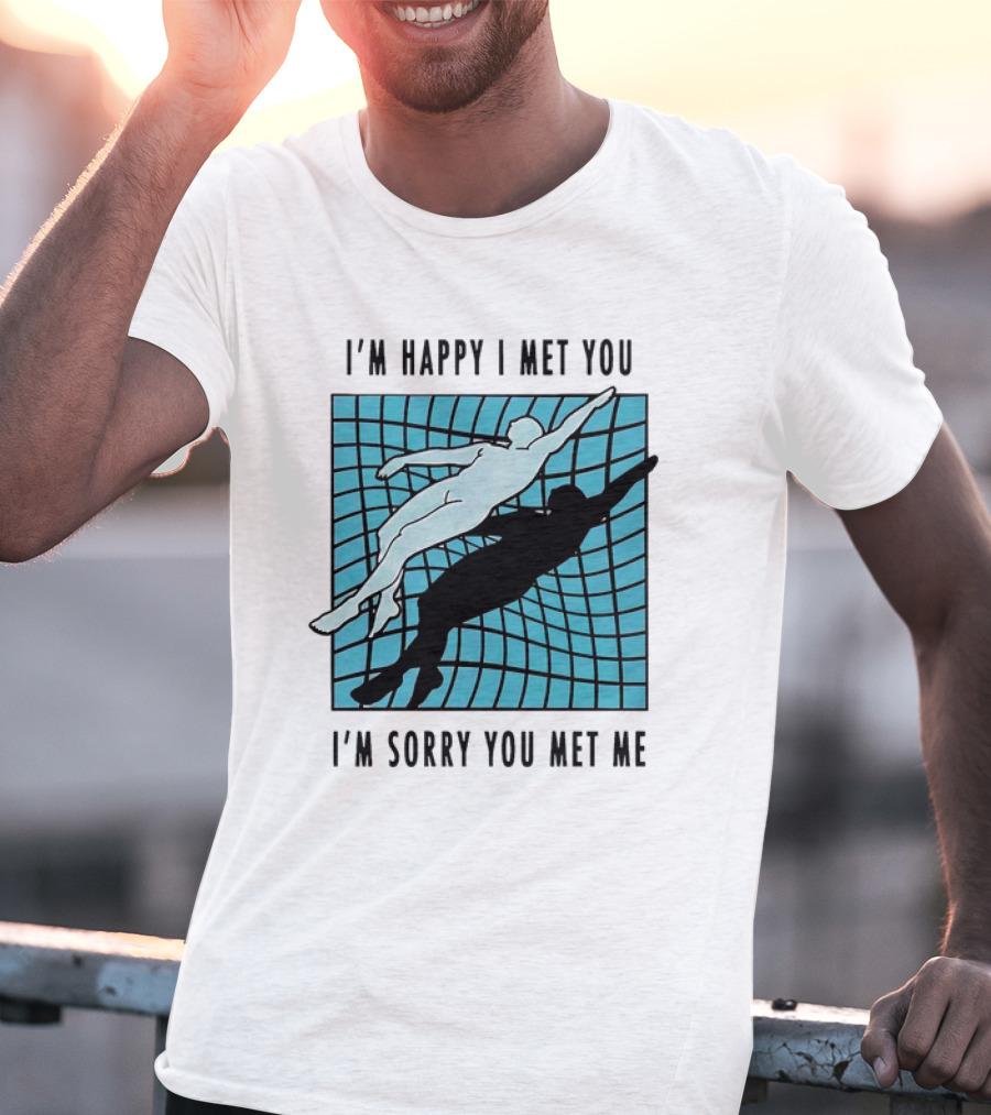 I’m Happy I Met You I’m Sorry You Met Me Swimming Dual Silhouette On Grid Background T-Shirt