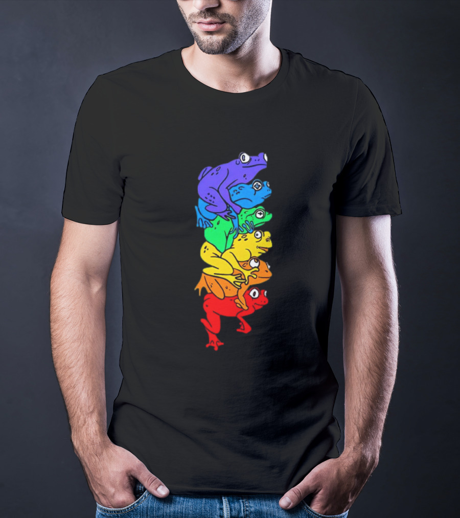 Rainbow Gay Frog Stack T-Shirt