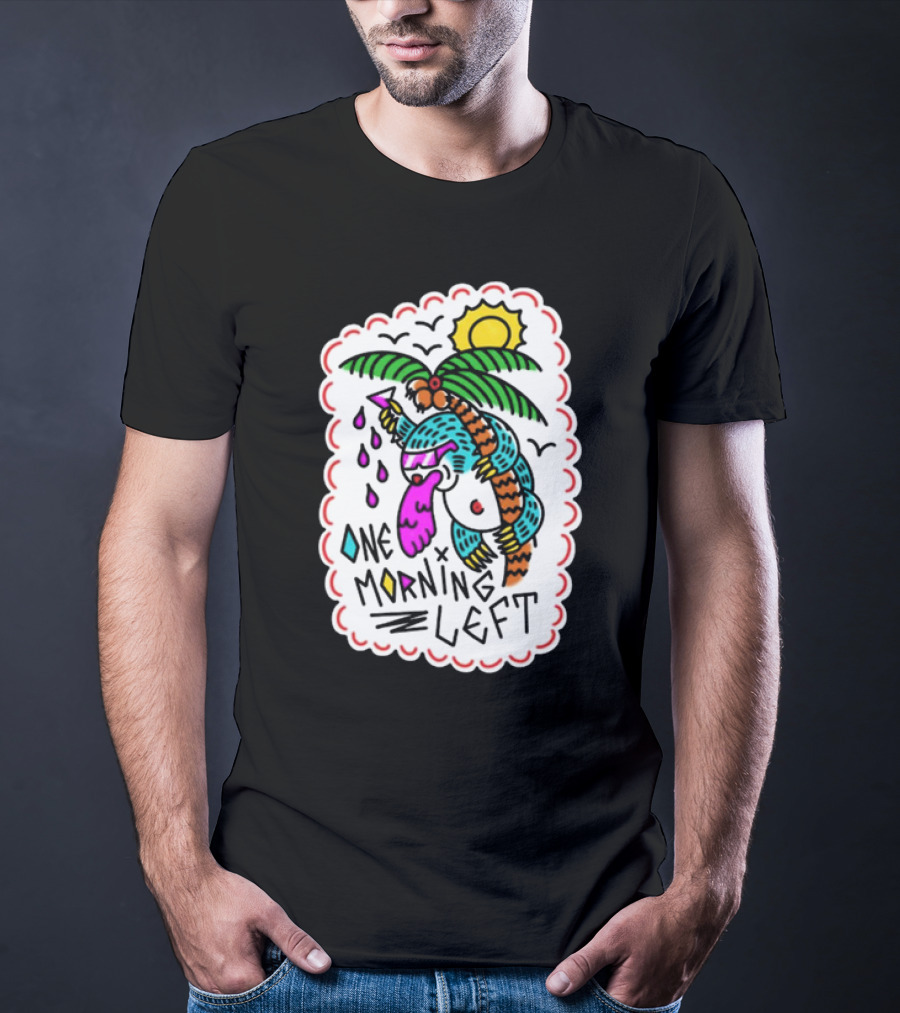 One Morning Left Palm Sloth Tropical Sunset Vibes T-Shirt