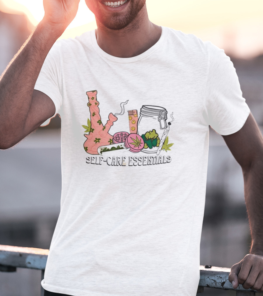 Cannabis-Inspired Self-Care Essentials With Floral Pink Bong Collection T-Shirt