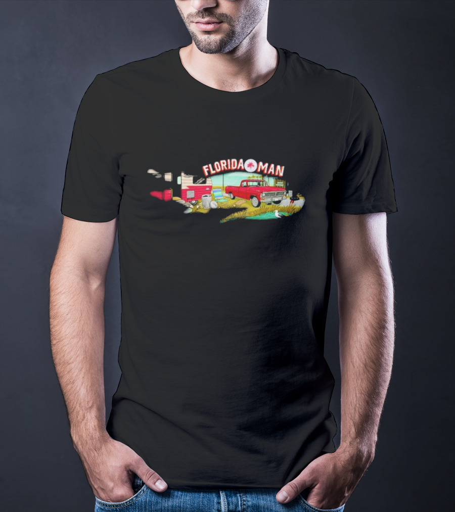 Florida Man Gator Trailer Retro Red Truck Scene T-Shirt
