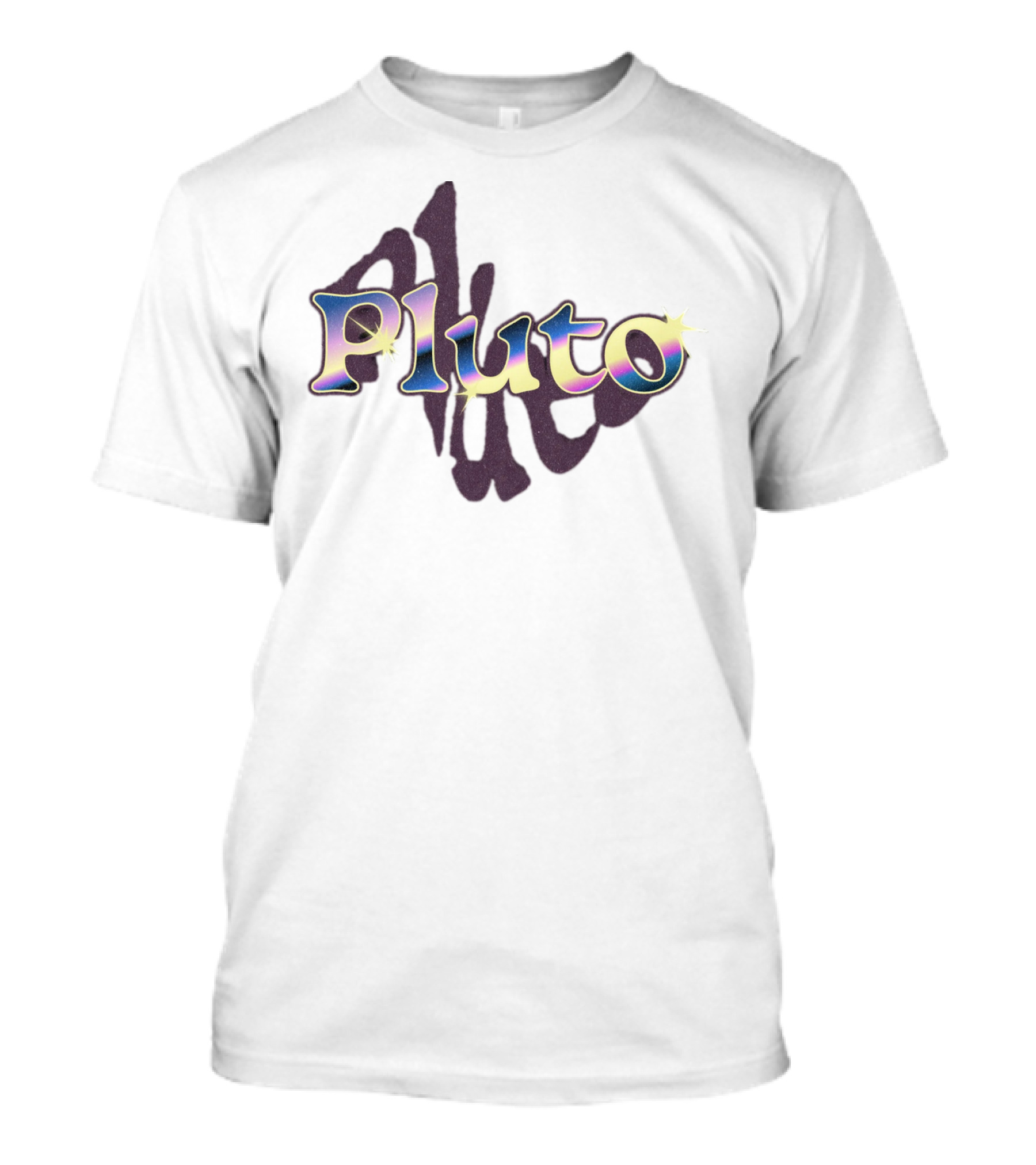 Pluto Colorful Gradient Cosmic Text With Shadow Effect T-Shirt