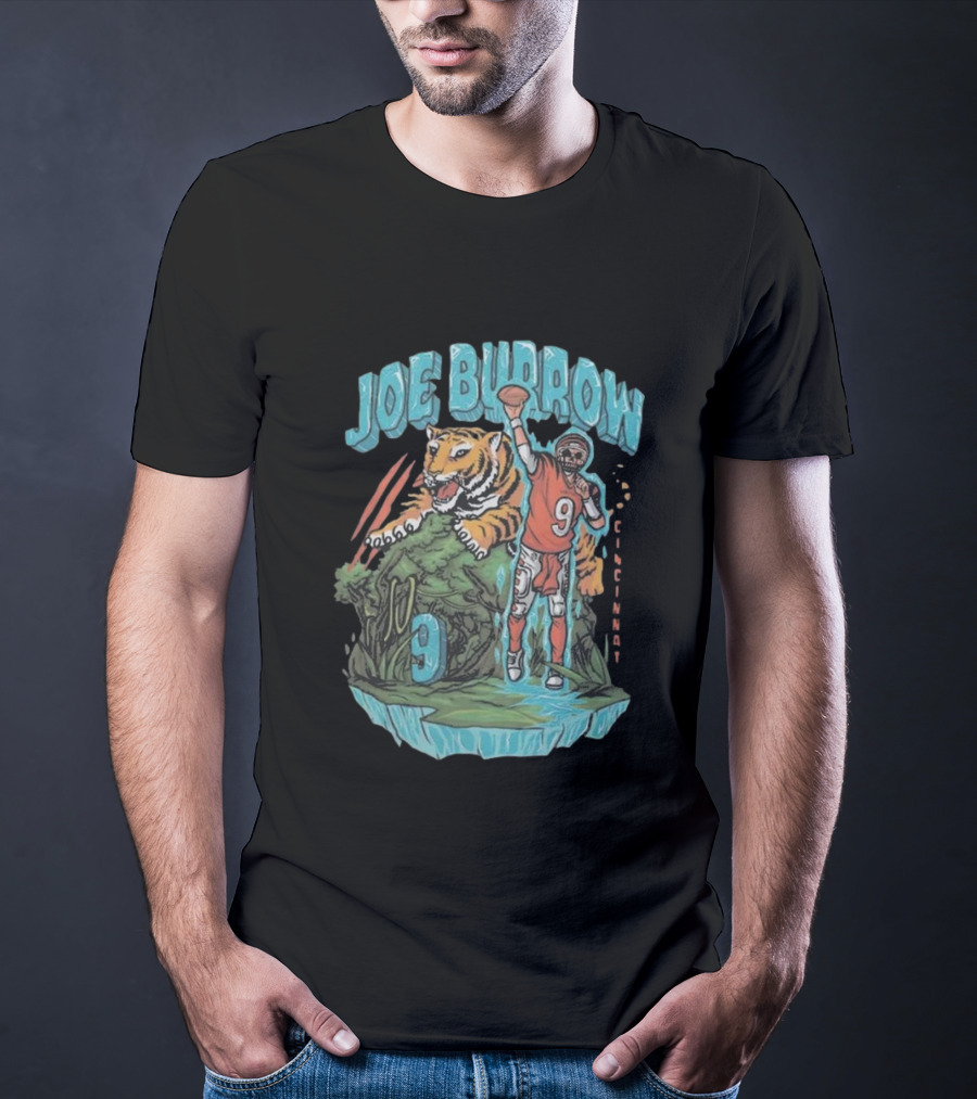 Cincinnati Bengals Joe Burrow Ice Man Tiger And Football Number 9 T-Shirt