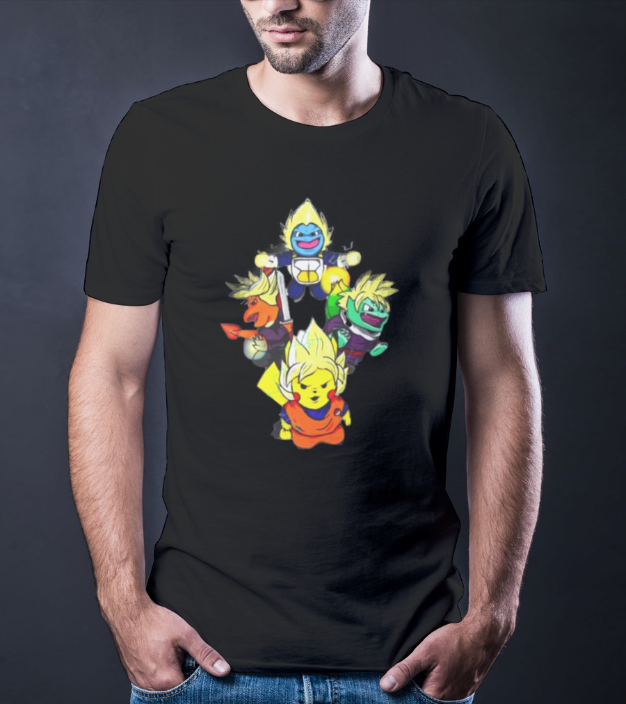 Dragon Ball Super Saiyan Pokemon Crossover Characters T-Shirt