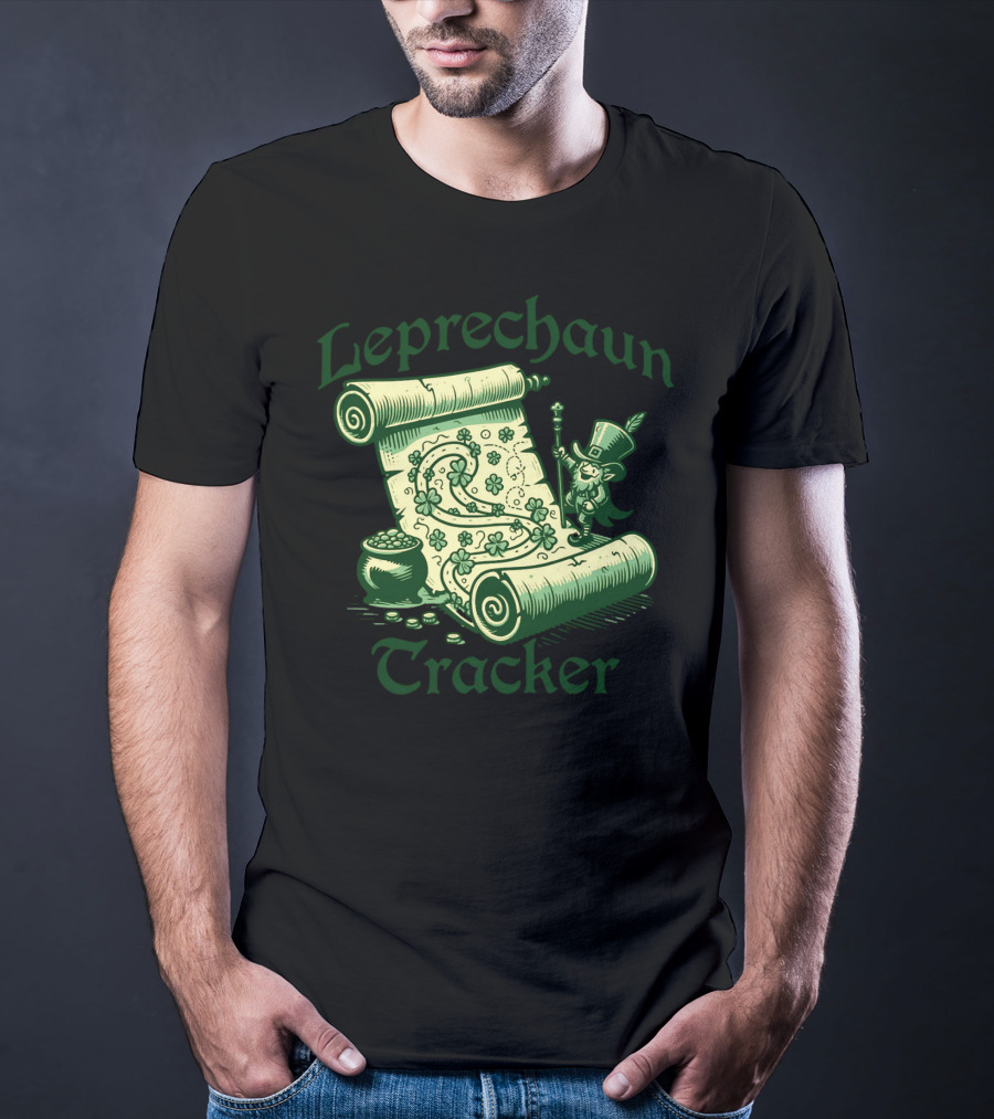 Leprechaun Tracker Map Scroll With Pot Of Gold And Lucky Clover Path T-Shirt