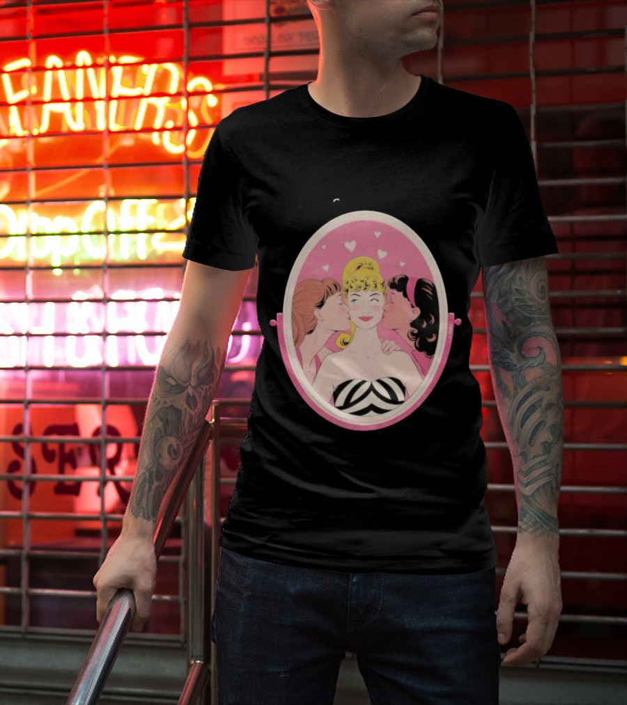 This Barbie Likes Girls Retro Pink Mirror Heart Motif T-Shirt