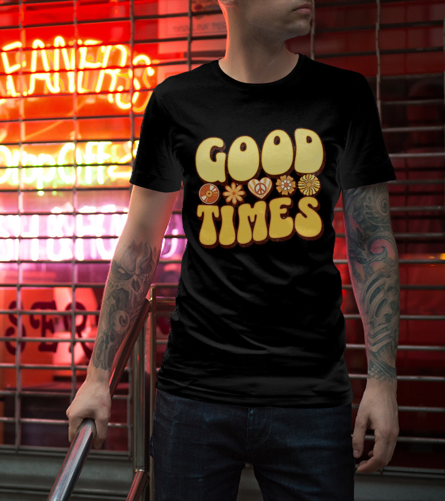 Good Times Retro Peace Flowers And Symbols T-Shirt
