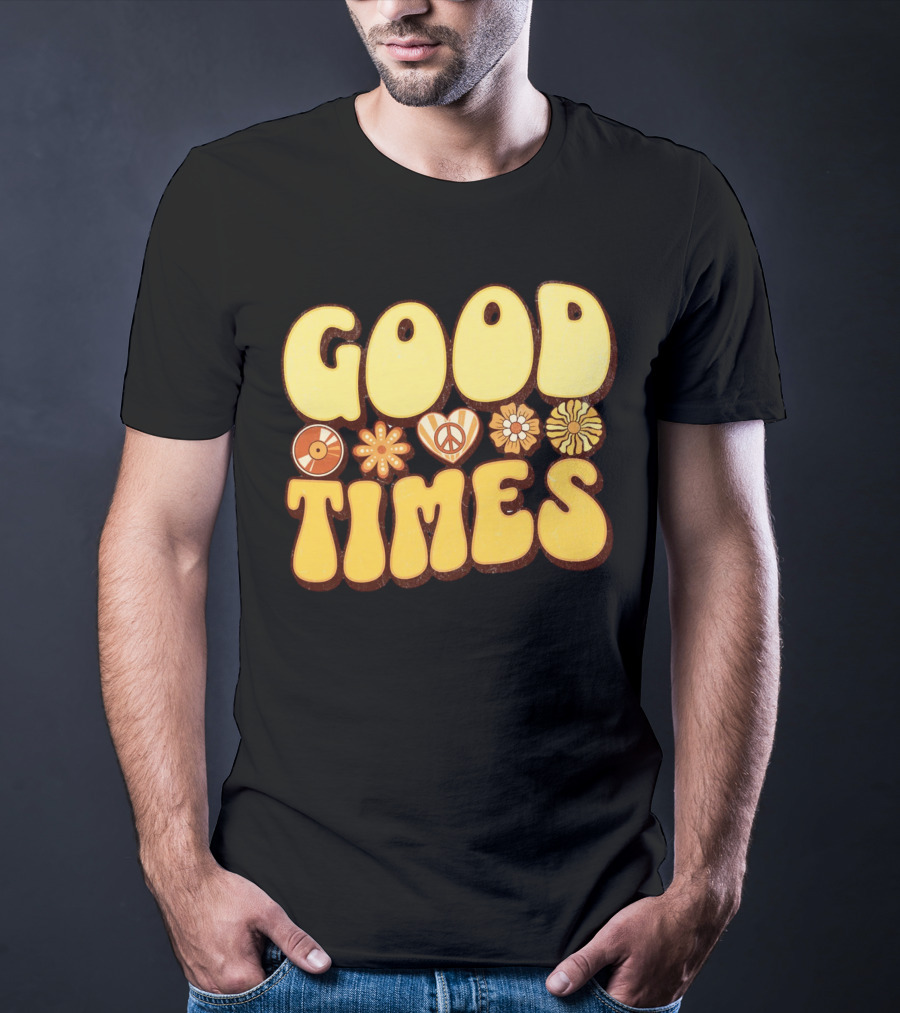Good Times Retro Peace Flowers And Symbols T-Shirt