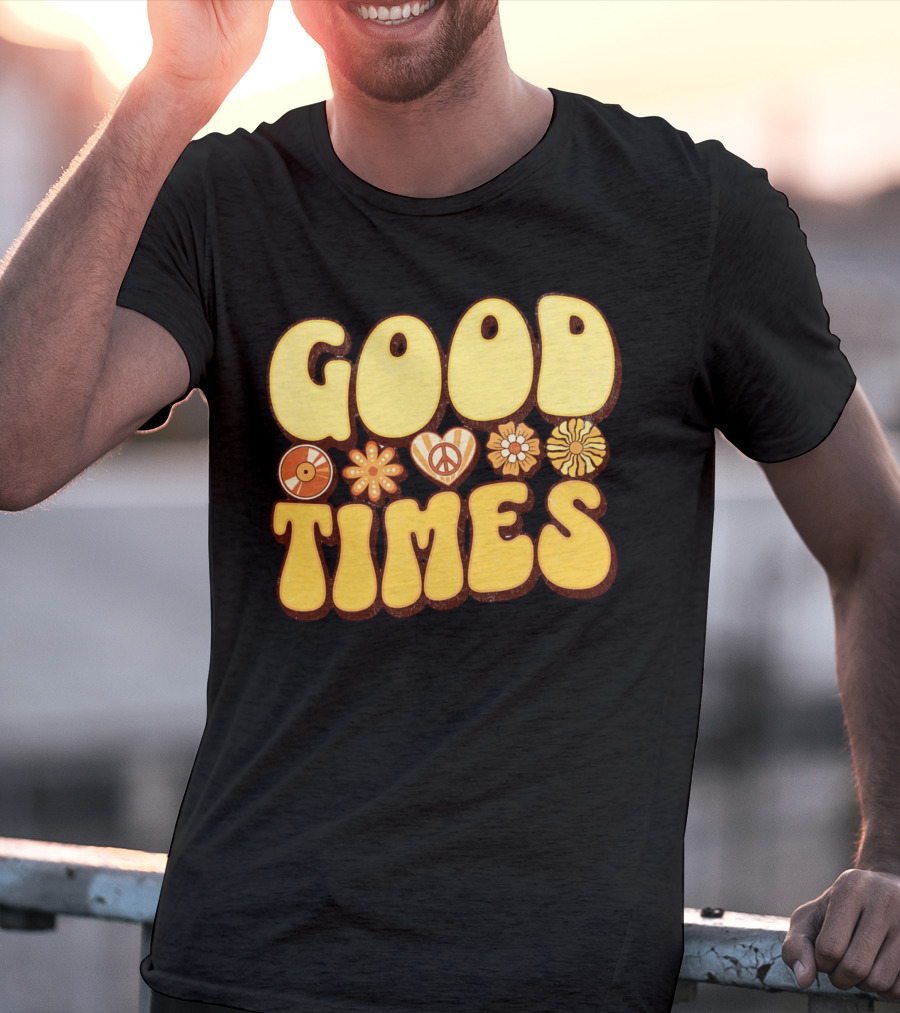 Good Times Retro Peace Flowers And Symbols T-Shirt