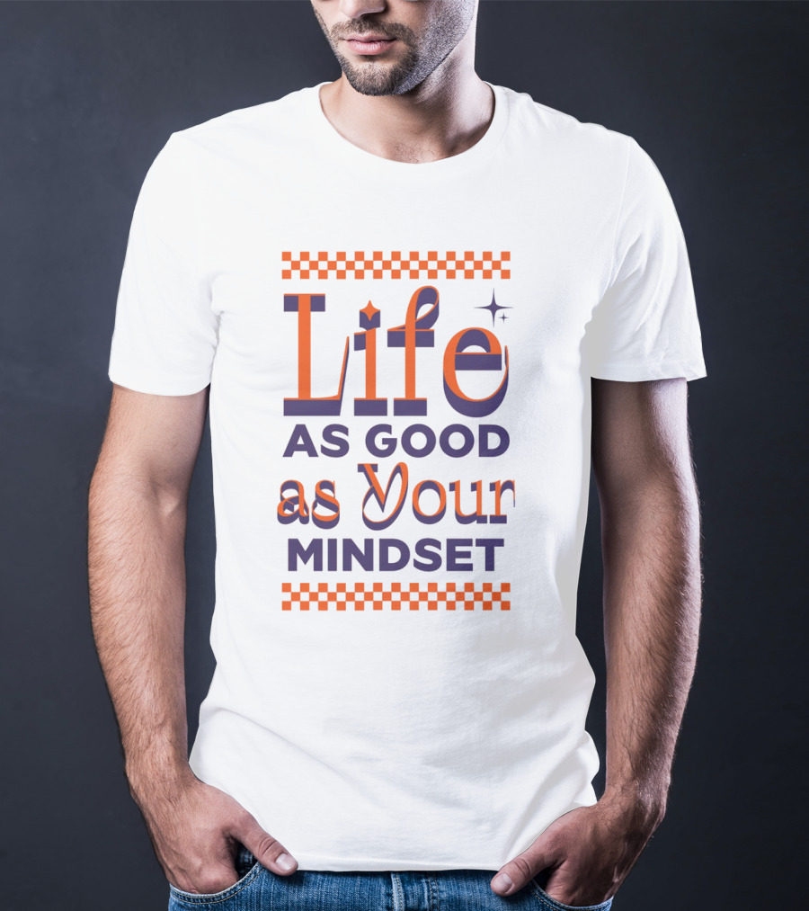 Life As Good As Your Mindset Retro Orange Purple Checkerboard T-Shirt
