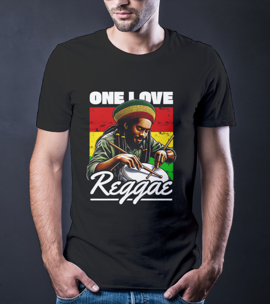 One Love Reggae Drummer With Rasta Colors T-Shirt