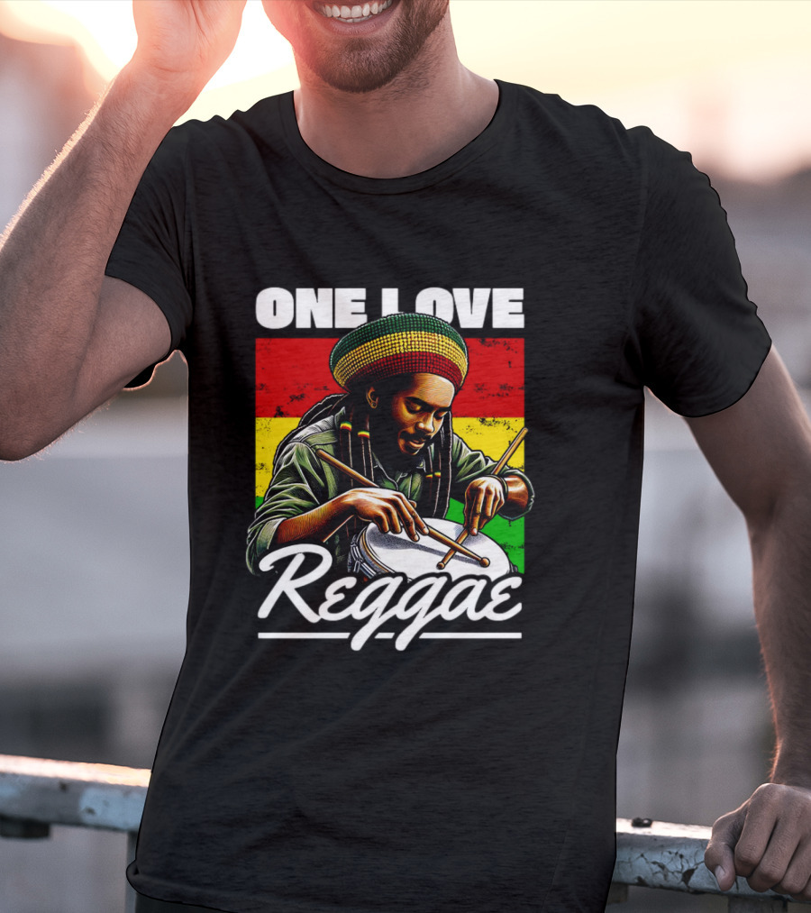 One Love Reggae Drummer With Rasta Colors T-Shirt