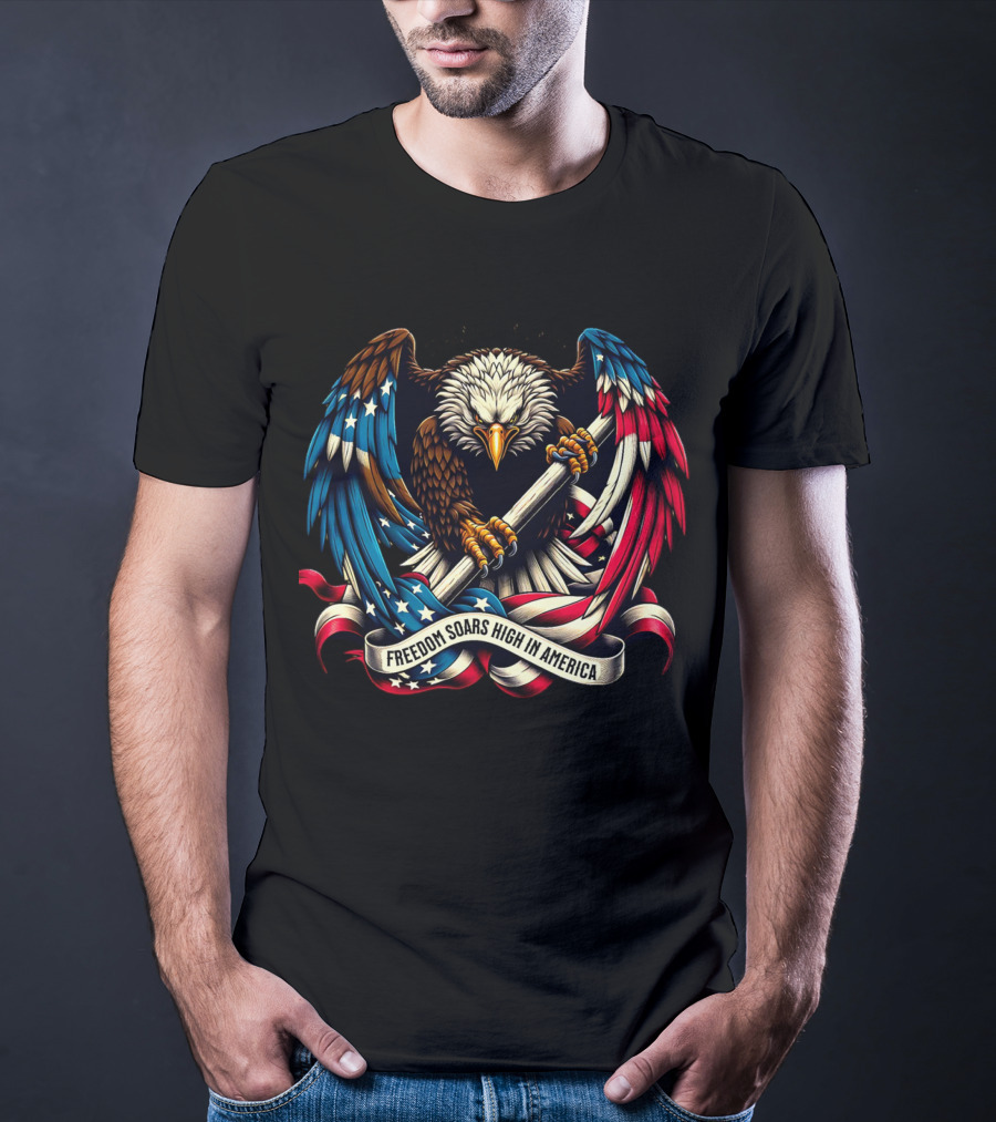 Strength In Unity Freedom Soars High In America Bald Eagle Flag T-Shirt