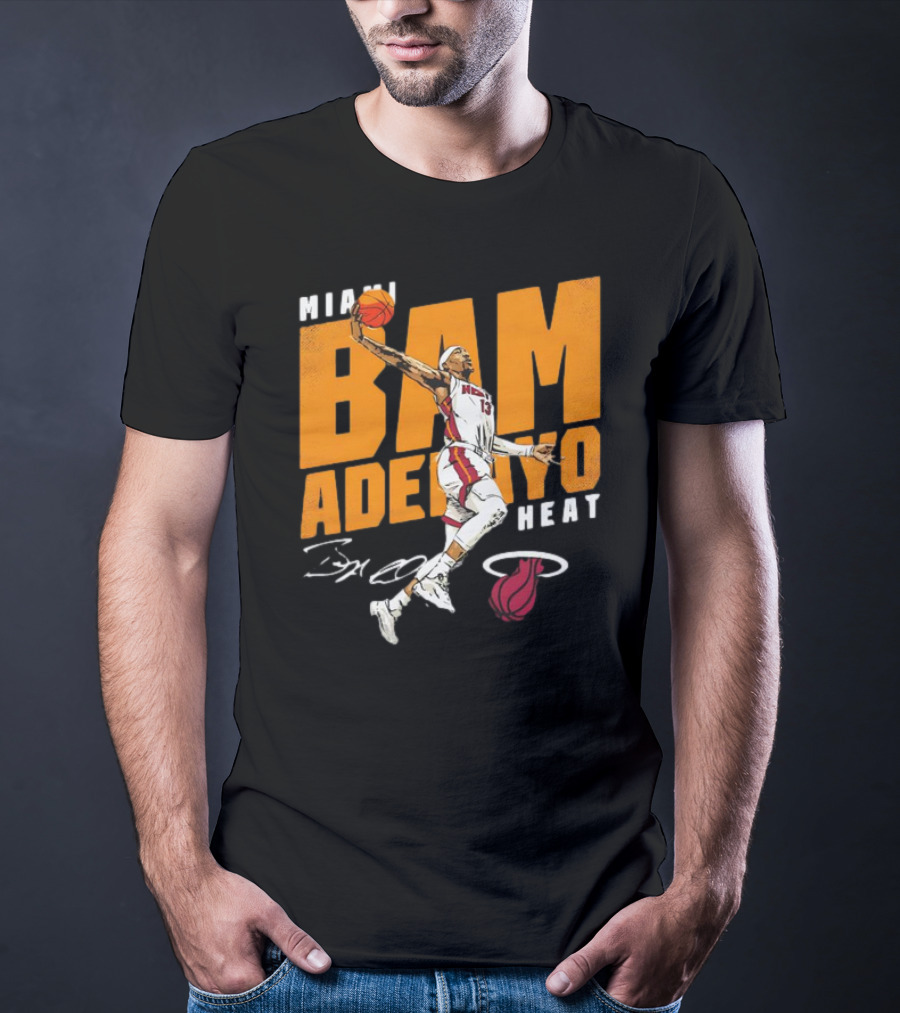 Miami Heat Bam Adebayo Basketball Jumper Action T-Shirt