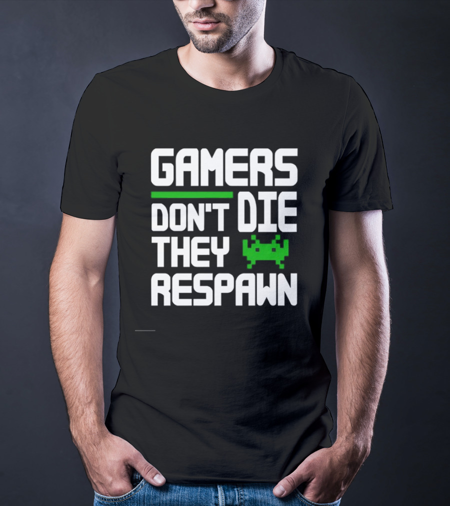 Gamers Don’t Die They Respawn Retro Space Invader T-Shirt