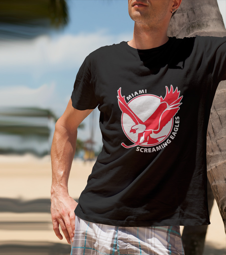 Miami Screaming Eagles Hockey Red Eagle Emblem T-Shirt