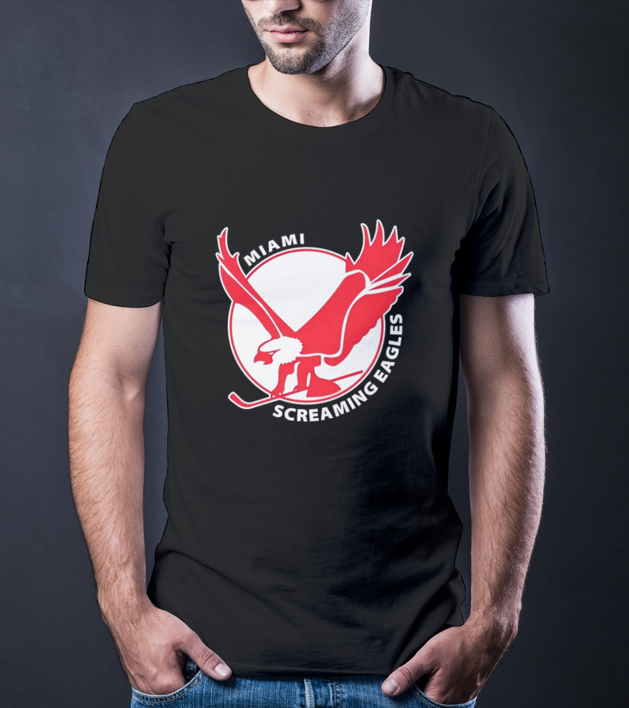 Miami Screaming Eagles Hockey Red Eagle Emblem T-Shirt