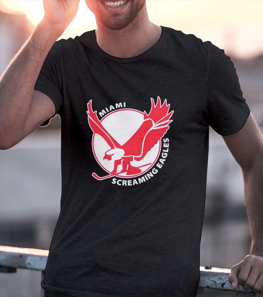 Miami Screaming Eagles Hockey Red Eagle Emblem T-Shirt