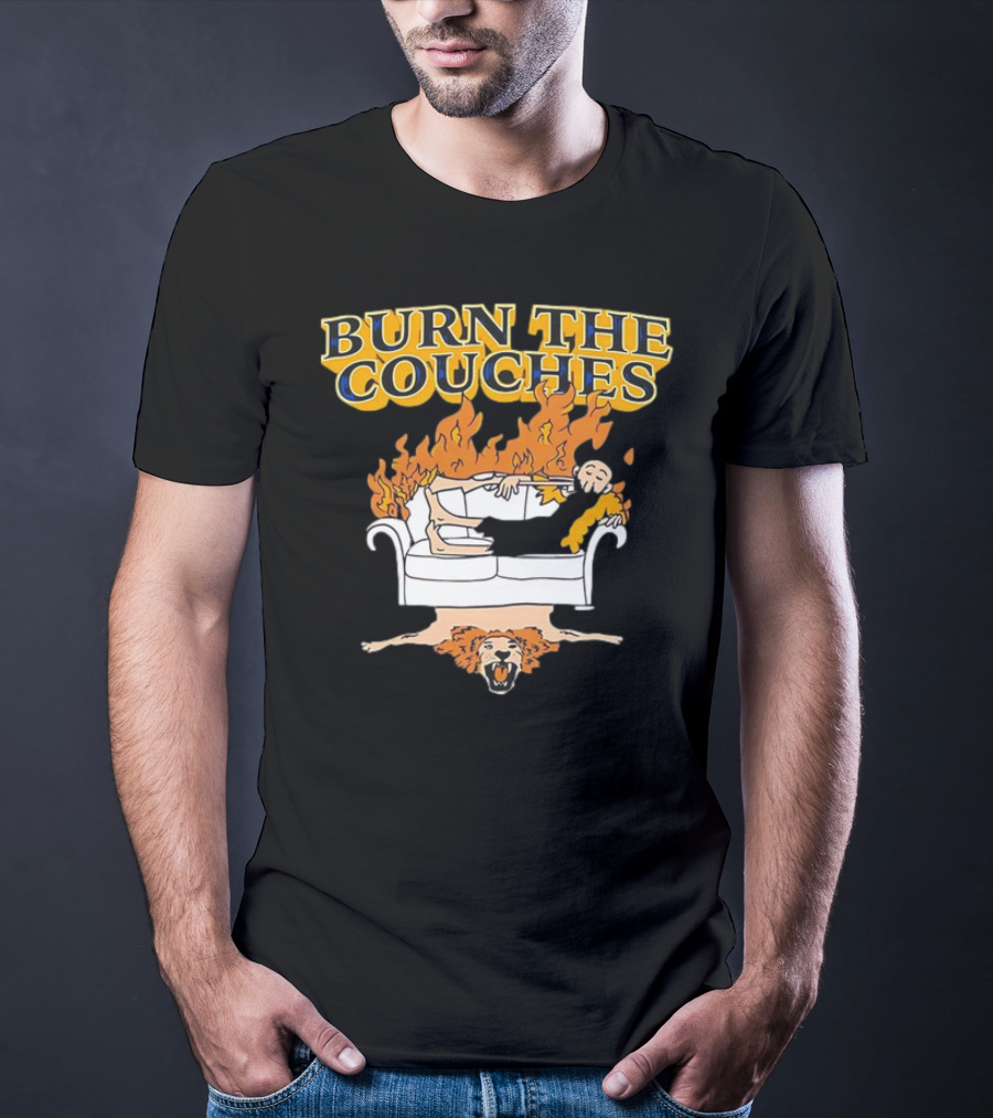 Burn The Couches Flaming Couch Cartoon Lion Rug T-Shirt