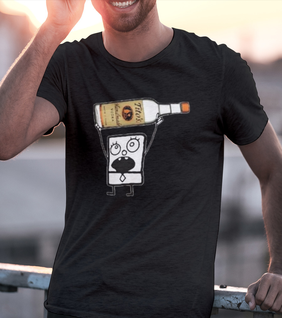 Doodlebob Holding Tito's Handmade Vodka Bottle T-Shirt