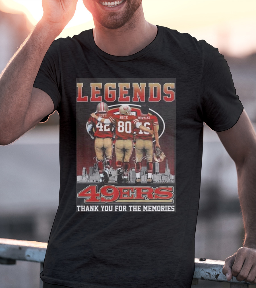 49ers Legends Montana Rice Lott Thank You For The Memories Skyline Signatures T-Shirt