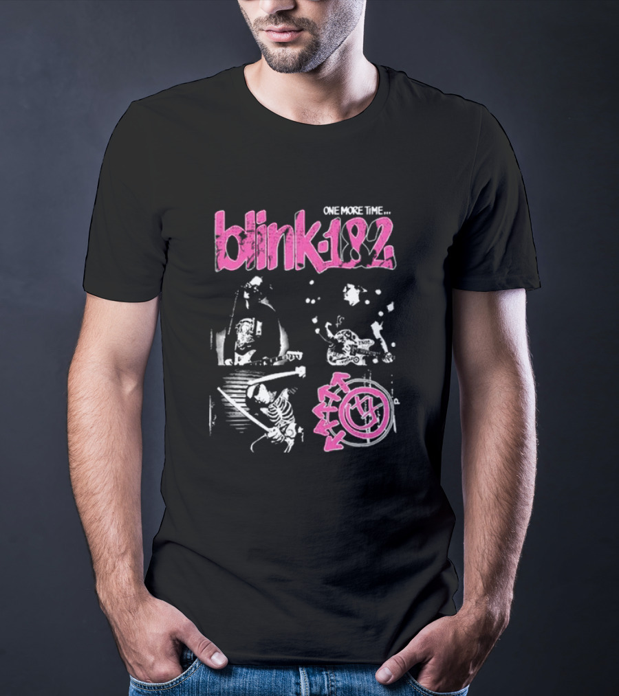 Blink-182 One More Time Part 2 Band Image With Pink Logo And Symbols T-Shirt