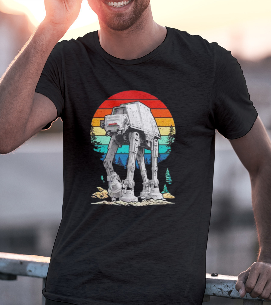 AT-AT Against A Retro Rainbow Sunset Vintage Walker T-Shirt