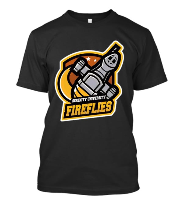 Serenity University Fireflies Spaceship Logo With Stars And Moon T-Shirt