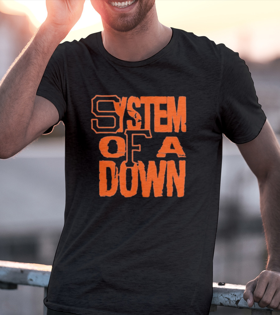 System Of A Down SF Giants Style Stacked Text T-Shirt