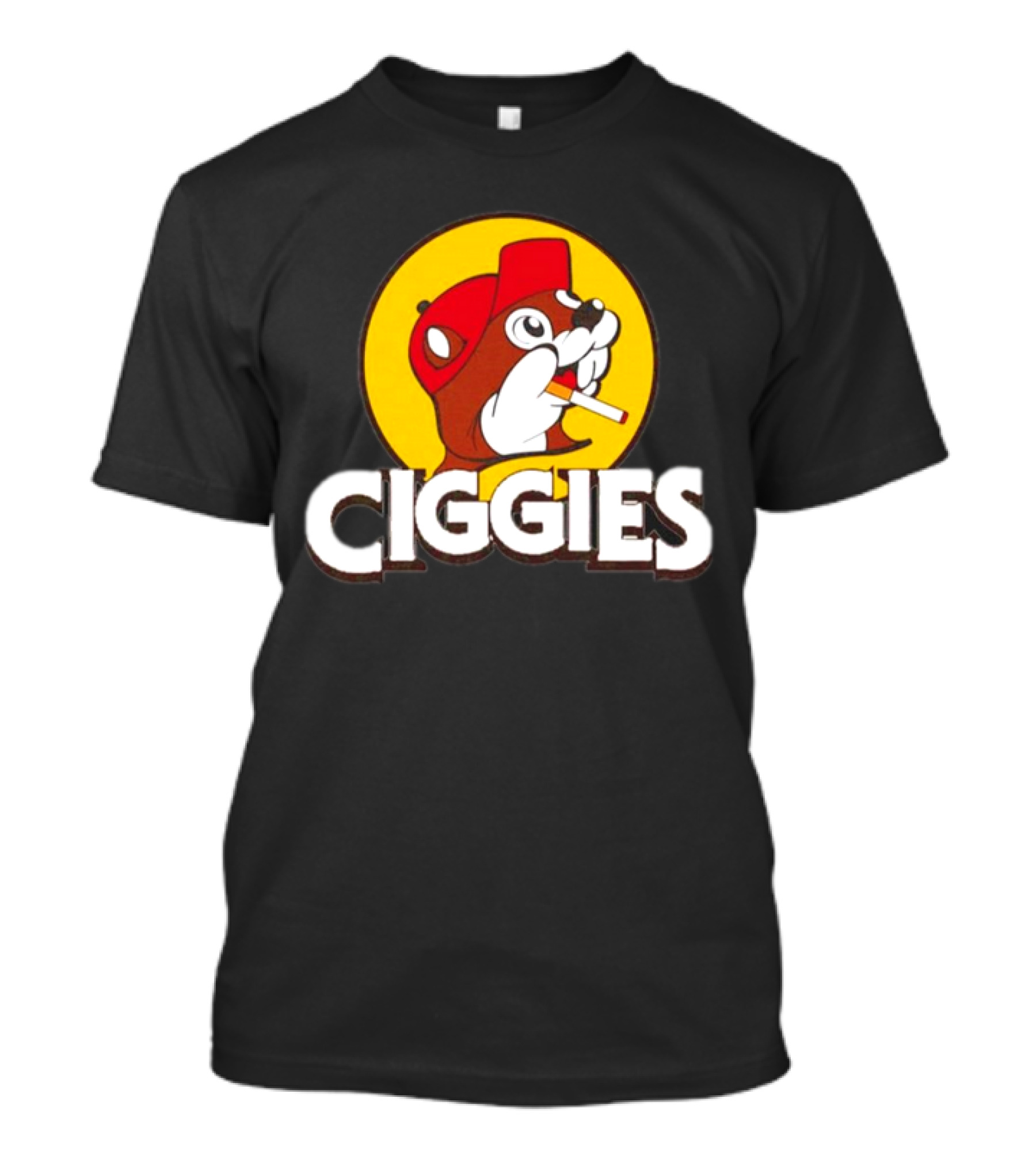 Buc-ees Ciggies Beanie Wearing Animal Carton Smoking Humorous T-Shirt