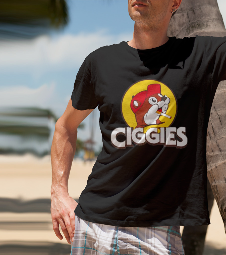 Buc-ees Ciggies Beanie Wearing Animal Carton Smoking Humorous T-Shirt