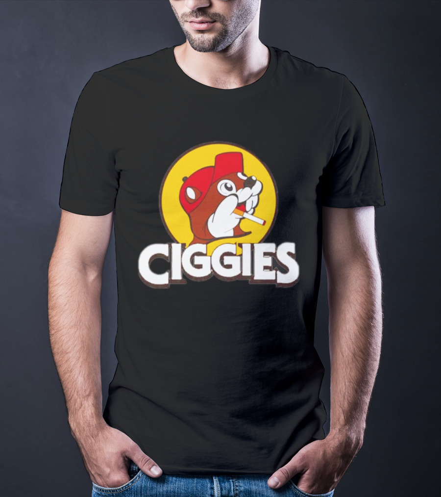 Buc-ees Ciggies Beanie Wearing Animal Carton Smoking Humorous T-Shirt