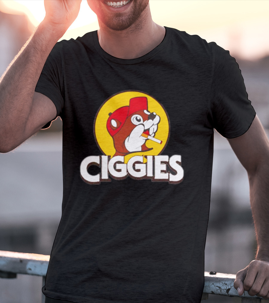 Buc-ees Ciggies Beanie Wearing Animal Carton Smoking Humorous T-Shirt