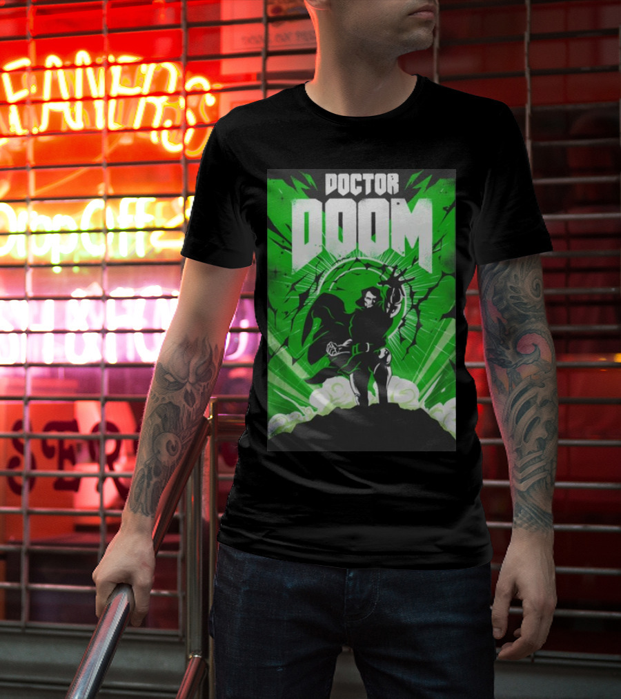 Doctor Doom Doomsday Green Energy Burst Comic Style Villain Power Stance T-Shirt