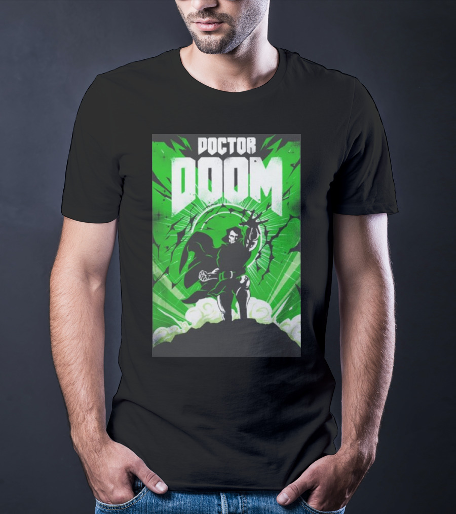 Doctor Doom Doomsday Green Energy Burst Comic Style Villain Power Stance T-Shirt
