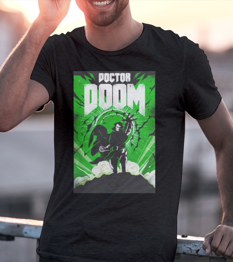 Doctor Doom Doomsday Green Energy Burst Comic Style Villain Power Stance T-Shirt