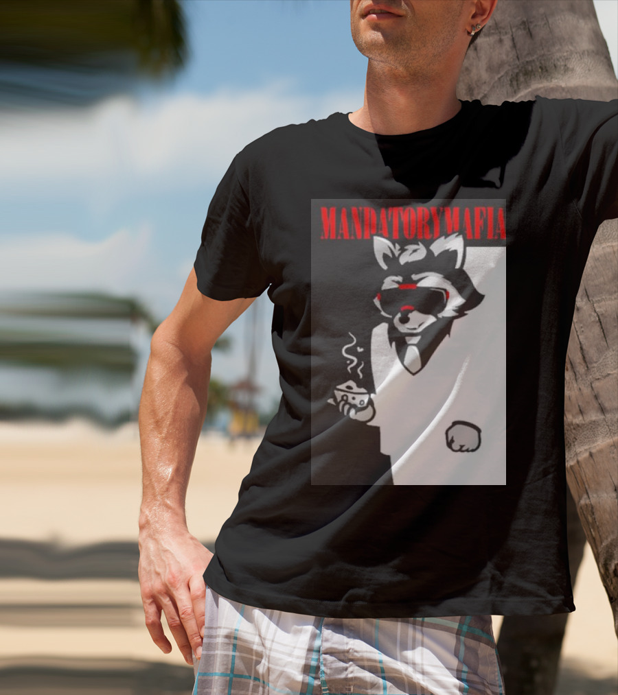 MANDATORY MAFIA RACCOON WITH COFFEE IN SUIT AND SUNGLASSES T-Shirt