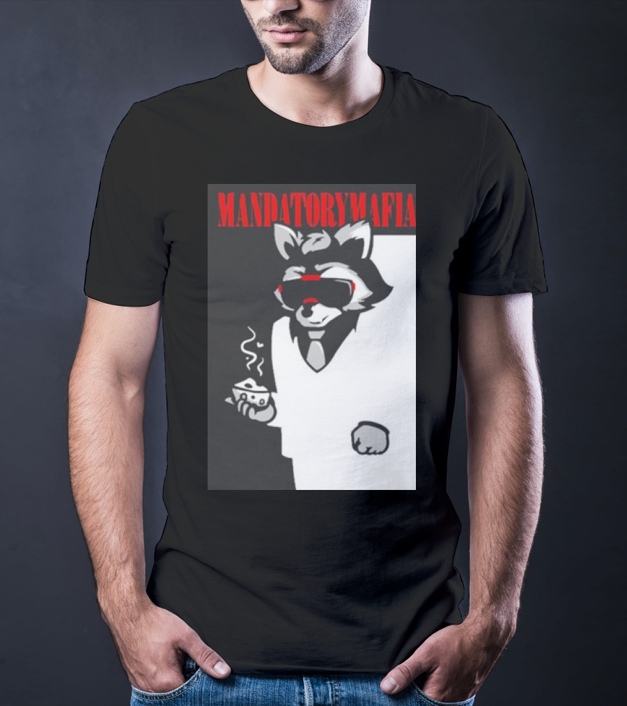 MANDATORY MAFIA RACCOON WITH COFFEE IN SUIT AND SUNGLASSES T-Shirt