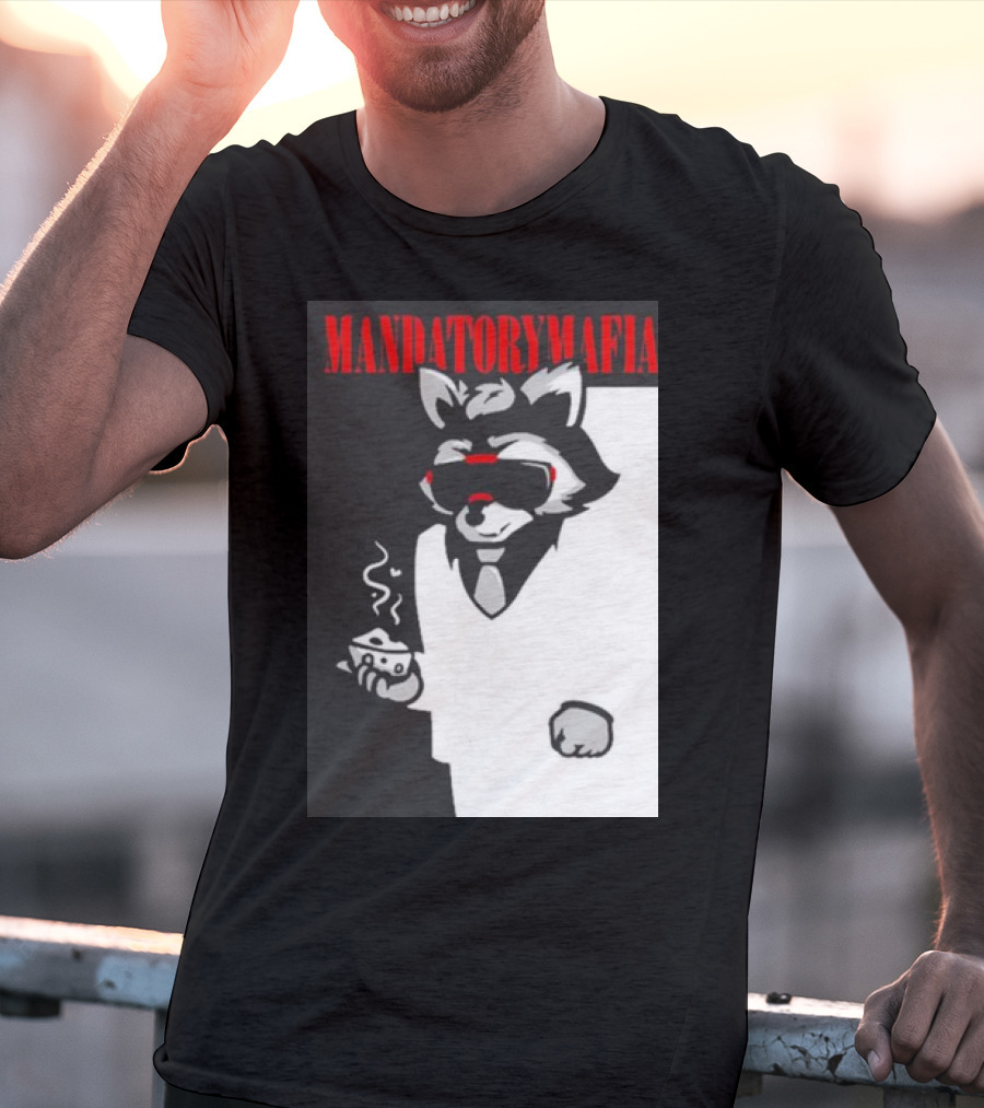MANDATORY MAFIA RACCOON WITH COFFEE IN SUIT AND SUNGLASSES T-Shirt