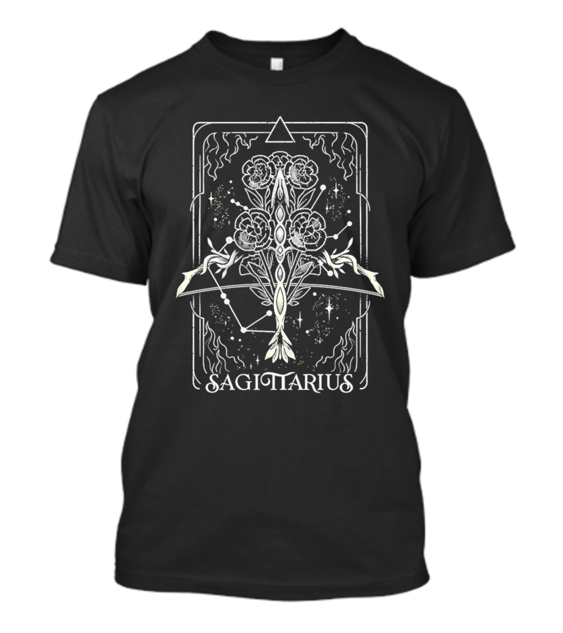 Sagittarius Zodiac Card With Astrological Floral Symbol And Star Constellation T-Shirt