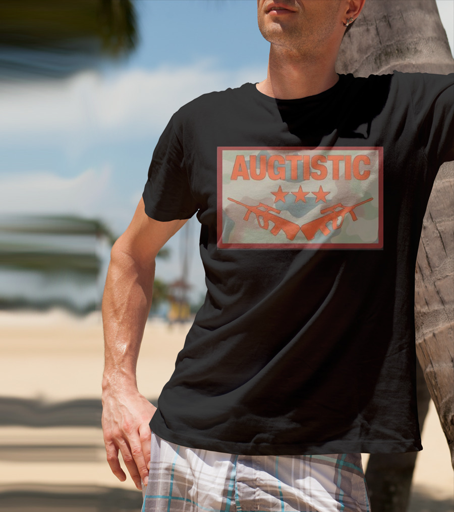 AUGTISTIC Stars And Rifles On Camouflage Background T-Shirt