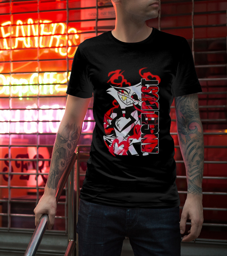 Hazbin Hotel Angel Dust Character With Red Flames T-Shirt