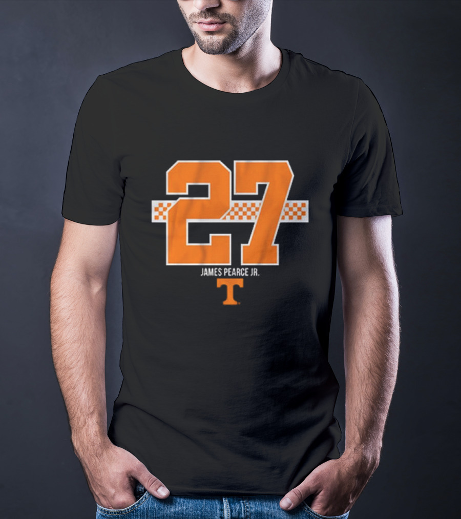 Tennessee Football James Pearce Jr. 27 Orange Checker Stripe T-Shirt