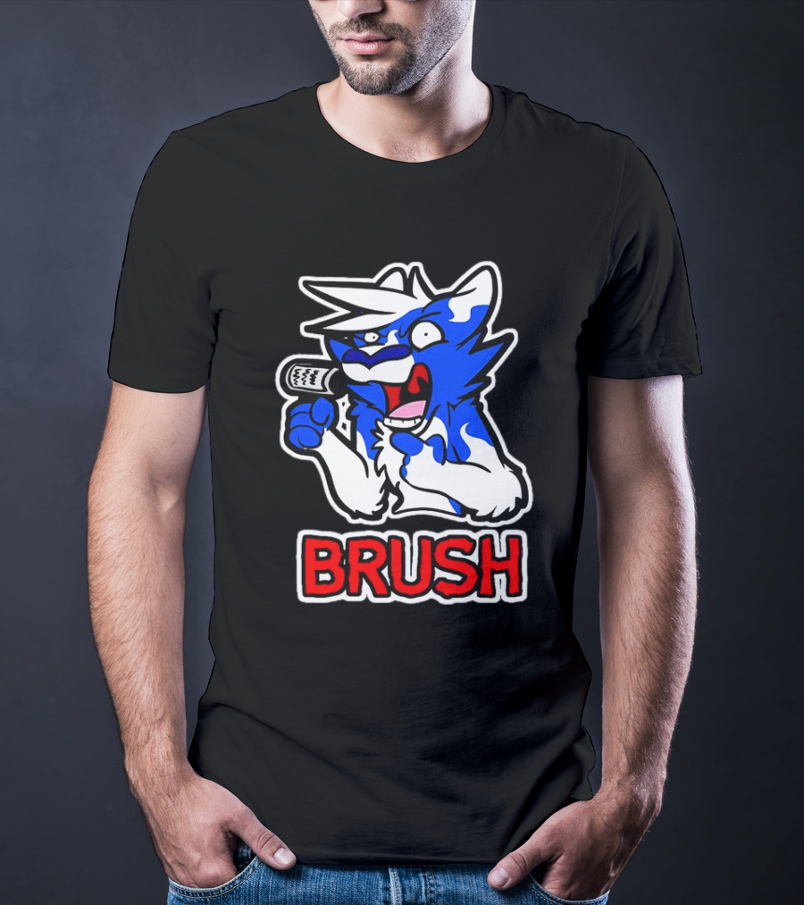 Fox Brush Cartoon Blue And White Character With Microphone T-Shirt